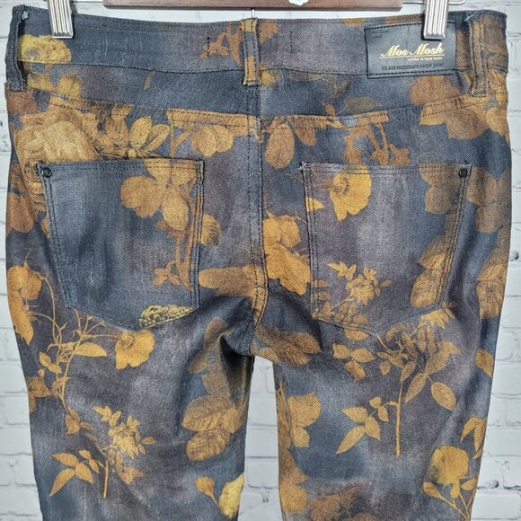 Mos Mosh Blue Gold Floral Mid Rise Zip Ankle Stretch Skinny Jeans 28 (28x28) - Picture 6 of 14